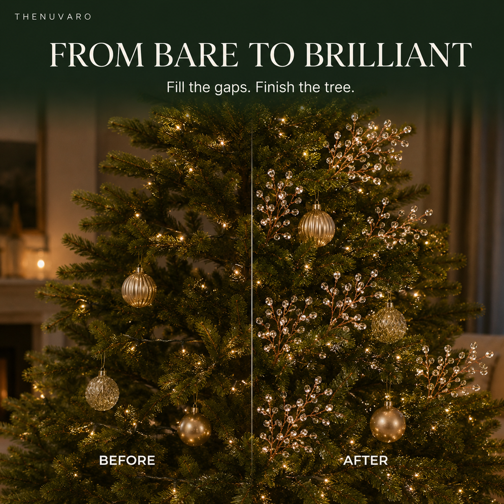 ✨ Crystal Beaded Christmas Tree Branch Picks – Instant Sparkle & Fuller Holiday Décor